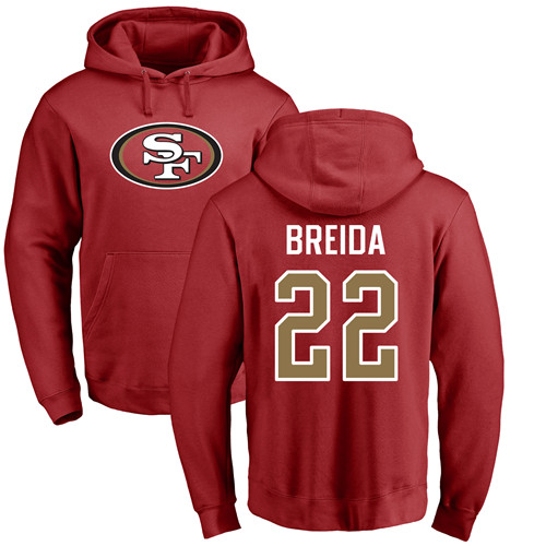 Men San Francisco 49ers Red Matt Breida Name and Number Logo #22 Pullover NFL Hoodie Sweatshirts